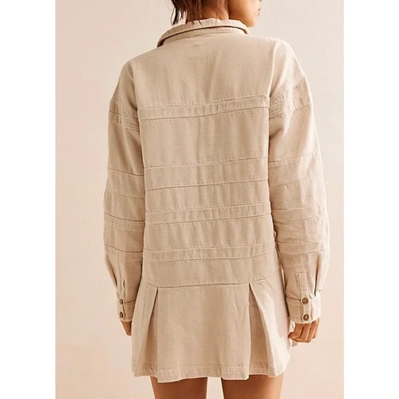 NEW FREE PEOPLE FREE-EST BEIGE CHECKIN' IN MINI DRESS SZ SMALL S - Picture 4 of 8